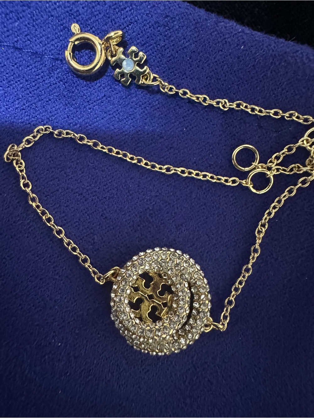 Tory Burch Gold-Tone Crystal Disc Logo Pendant Bracelet- Women Jewelry